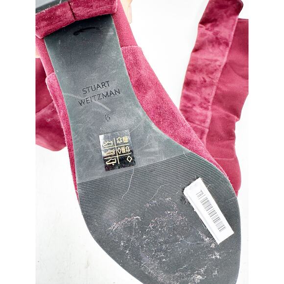 Stuart Weitzman Gillian Knee High Suede Heeled Boots in Burgundy 6 - Picture 5 of 5